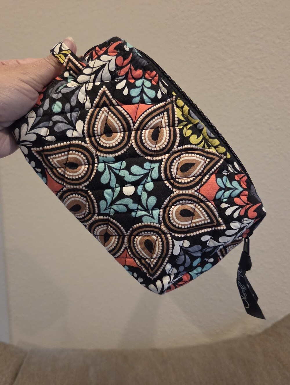 Vera Bradley Quilted Floral Pattern Wristlet Pouch - Black Multi